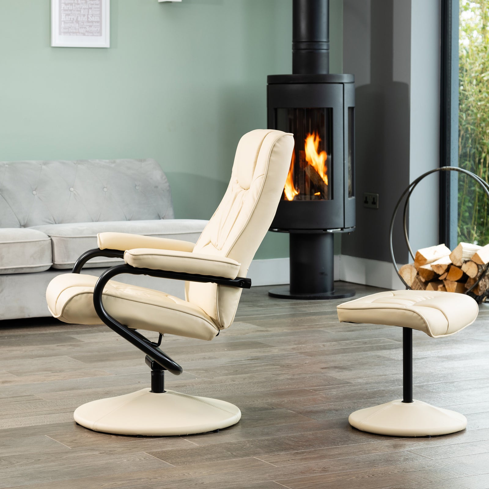 Gibson Swivel Recliner And Footstool | Cream