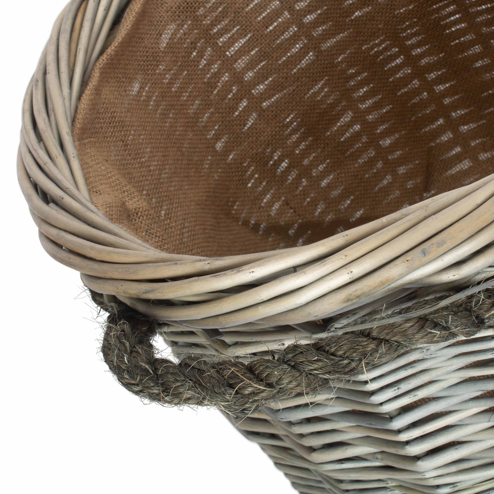 Wicker Rope Handled Antique Wash Round Log Basket | Medium | Brown