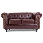 Chesterfield Scroll Arm Faux Leather Sofa 2 Seater | Brown
