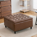 Square Pu Leather Upholstered Storage Ottoman With Lift-top & Flip Design
