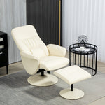 Pu Leather Armchair And Footrest Swivel Recliner W/ Ottoman | One Size | Cream