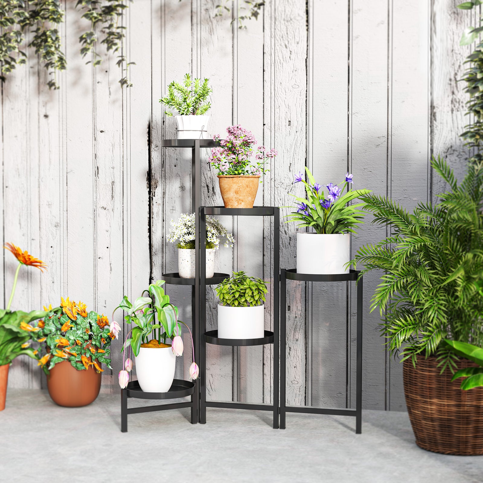 3 Tier Foldable Corner Plant Stand For Indoor Outdoor