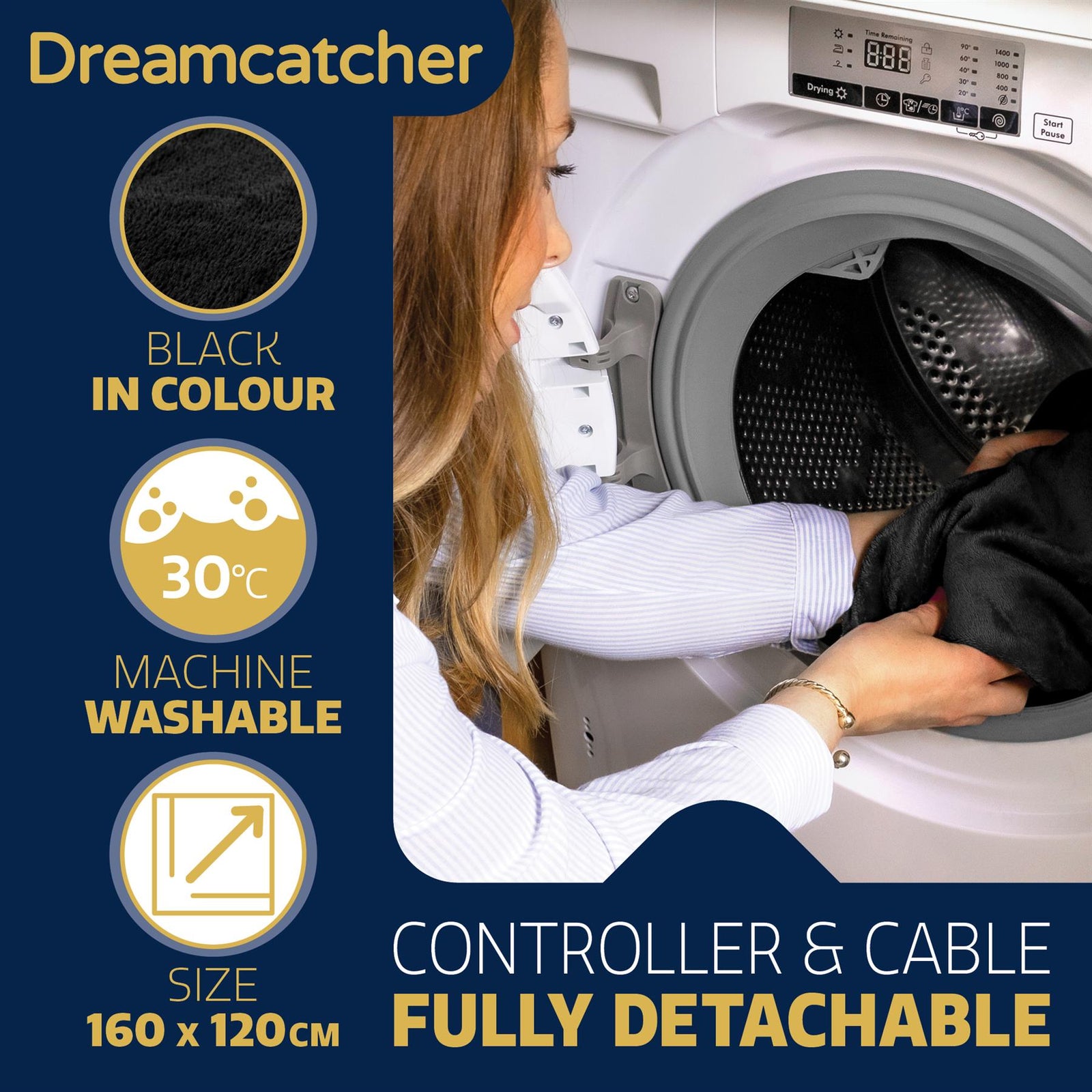 Sherpa Fleece Electric Heated Throw Over Blanket Double Polyester 160cm X 120cm | L | Black