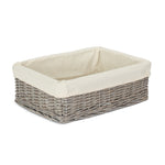 Medium Wicker Grey Wash Lined Storage Tray | Medium | Gray