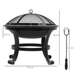 Outsunny Outdoor Fire Pit, Wood Burner With Screen And Poker, Black