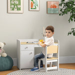 Kids Desk And Chair Set For 3-6 Year Old With Storage Drawer, White