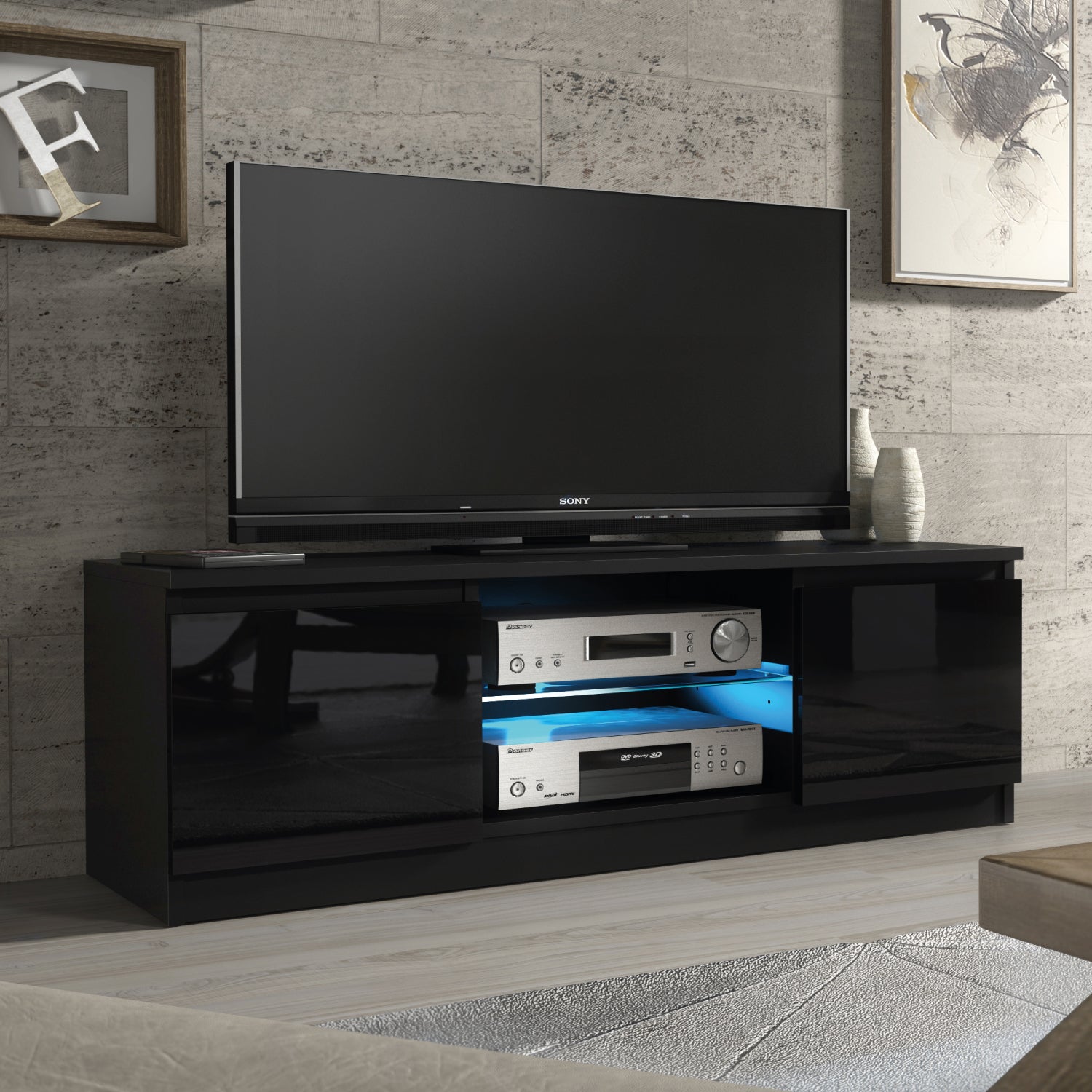 Aura Tv Unit 120cm With Led Lights | Large-Medium | Black