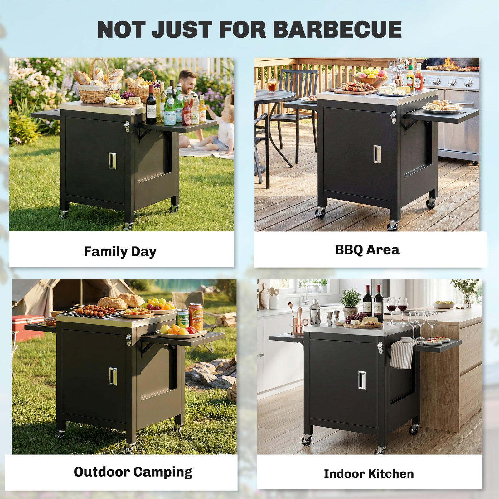 Outsunny Outdoor Grill Cart, Movable Food Prep Cart On Wheels, Black