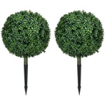 HOMCOM Set Of 2 Artificial Boxwood Topiary Trees With Ground Stake
