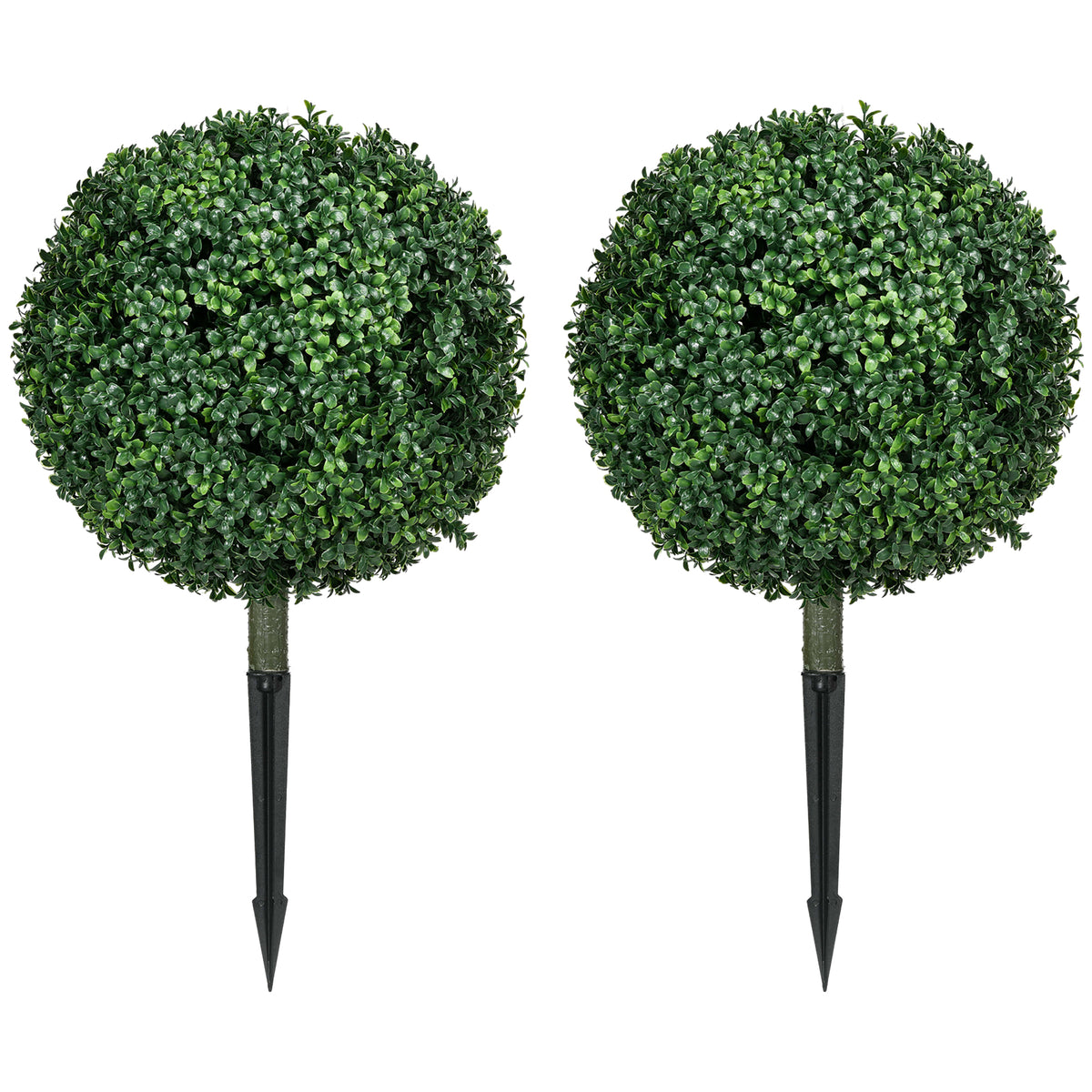 HOMCOM Set Of 2 Artificial Boxwood Topiary Trees With Ground Stake