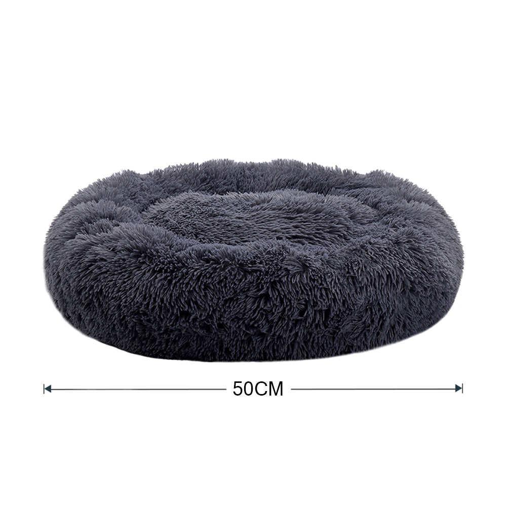 Dia 50cm Calming Donut Plush Dog Cuddler Bed Round Dog Bed | Small | Dark Grey