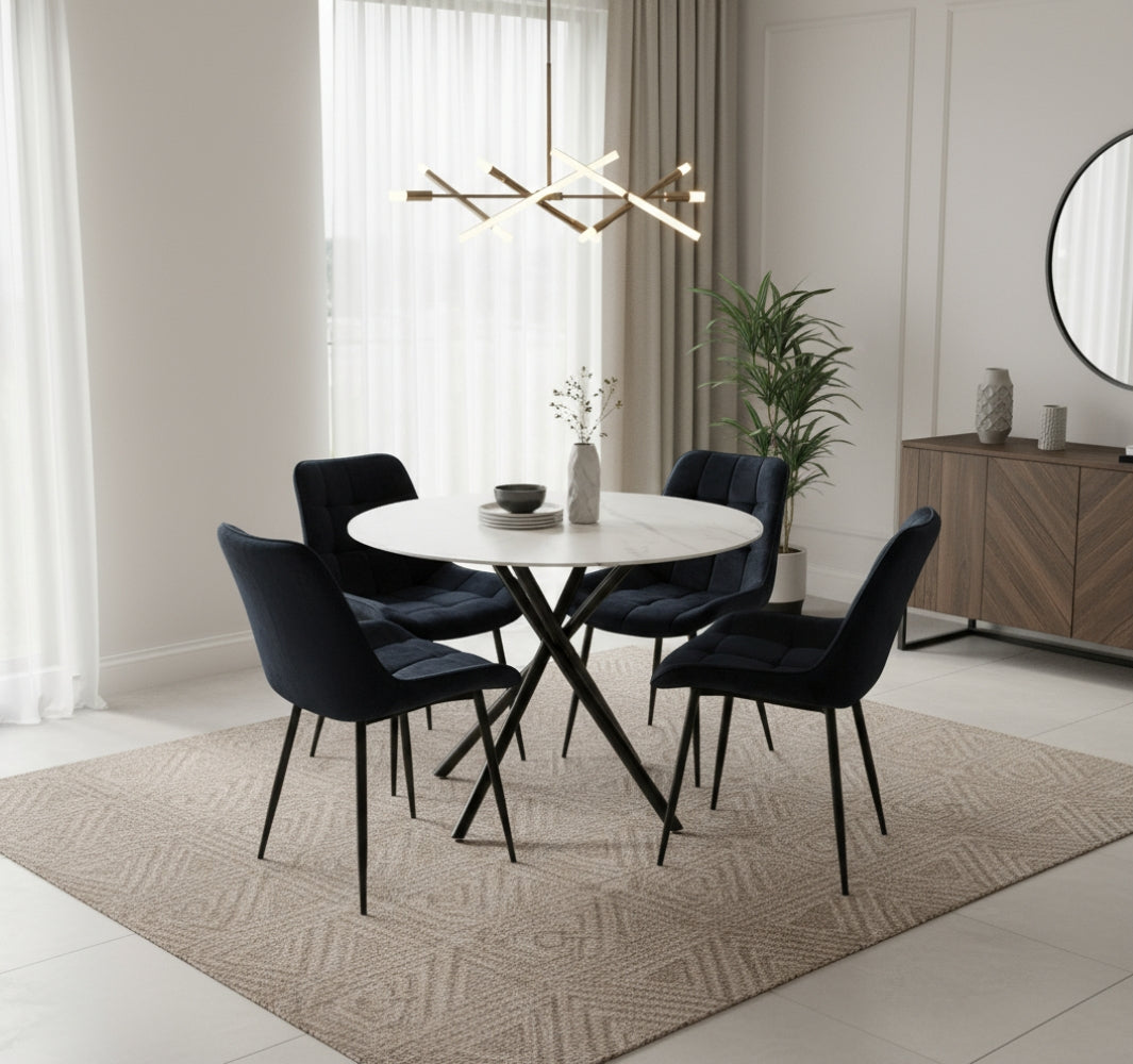 Seattle Dining Table With 4 Erica Velvet Chairs | Black