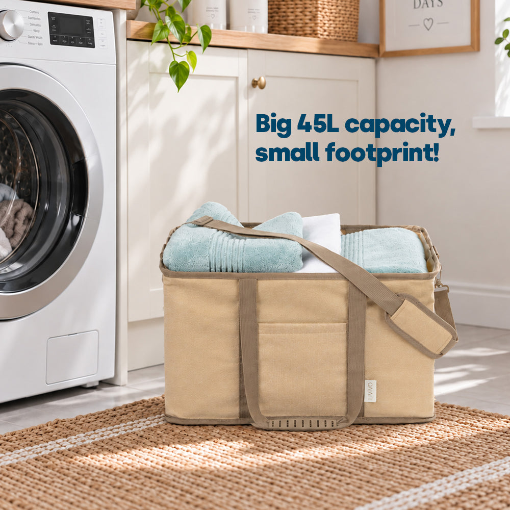 Livivo Collapsible 45l Laundry Basket With Detachable Carrying Strap