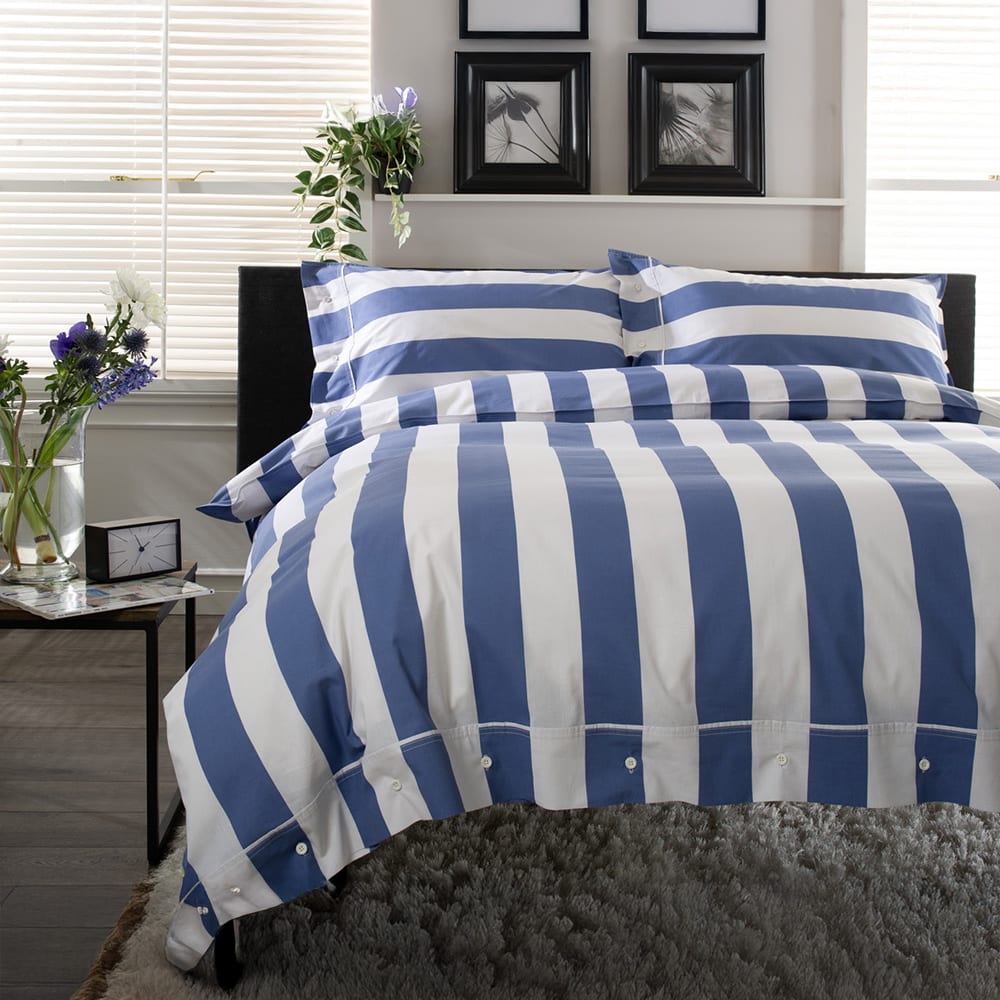 West End Stripe 100% Cotton Duvet Set – Soft & Breathable Bedding | Super King | Blue