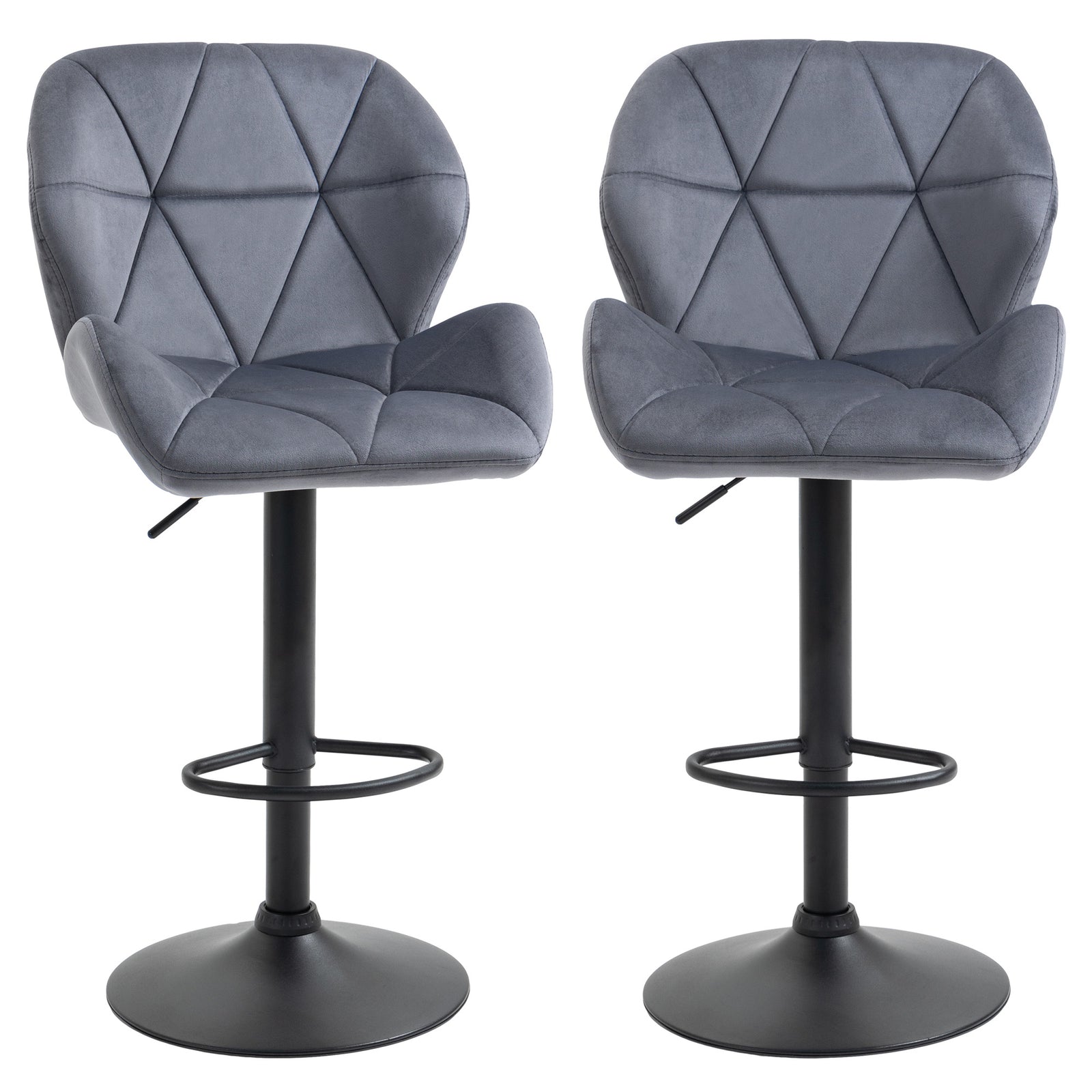Bar Stools Set Of 2 Fabric Adjustable Counter Chairs | Black