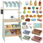 AIYAPLAY Wooden Toy Shop, Supermarket Role Play With 34 Accessories, Green