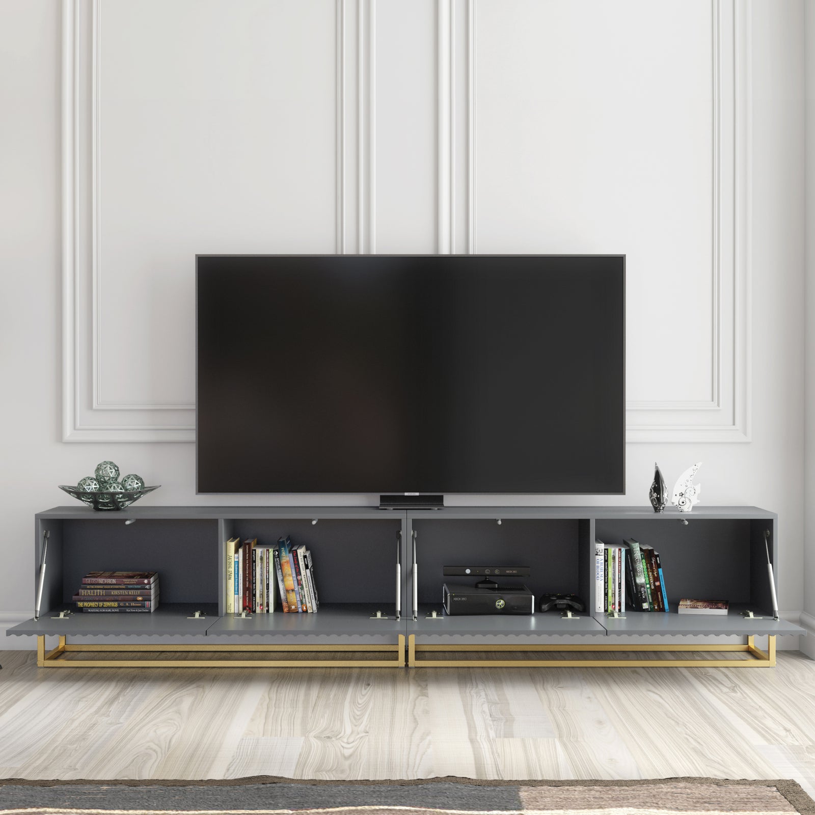 Ripple Duo Tv Unit 200cm - Fluted Design | Dark Grey
