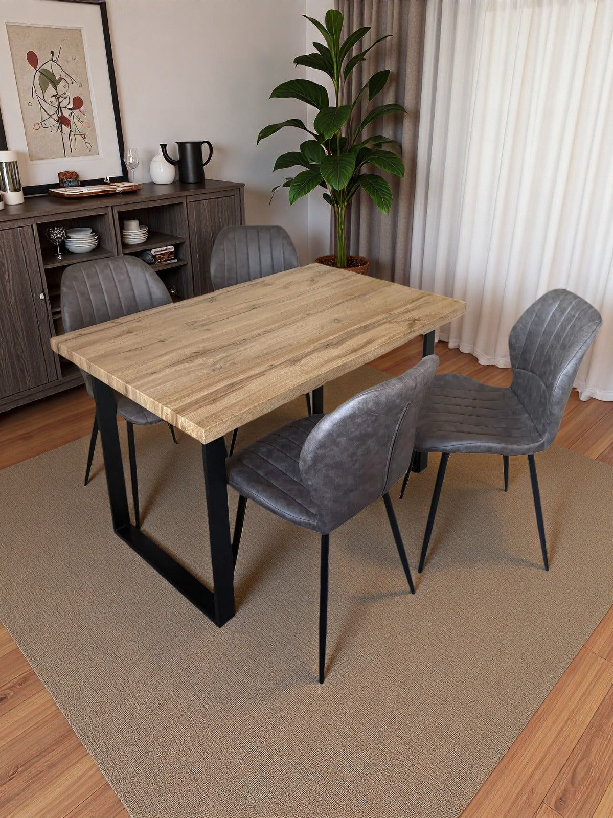 Colorado Dining Table With 4 Jaydn Leather Chairs | Grey