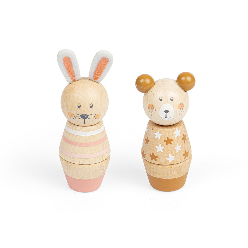 2pcs Wooden Twist & Match Animals - Bear and Bunny
