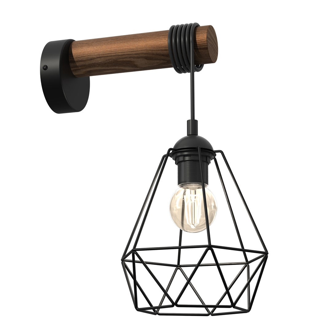 Acero Wall Lamp 1xe27 This Hand Made Industrial Style Lamp Is Hand Made From Sleek Black Steel And Natural Dark Wood