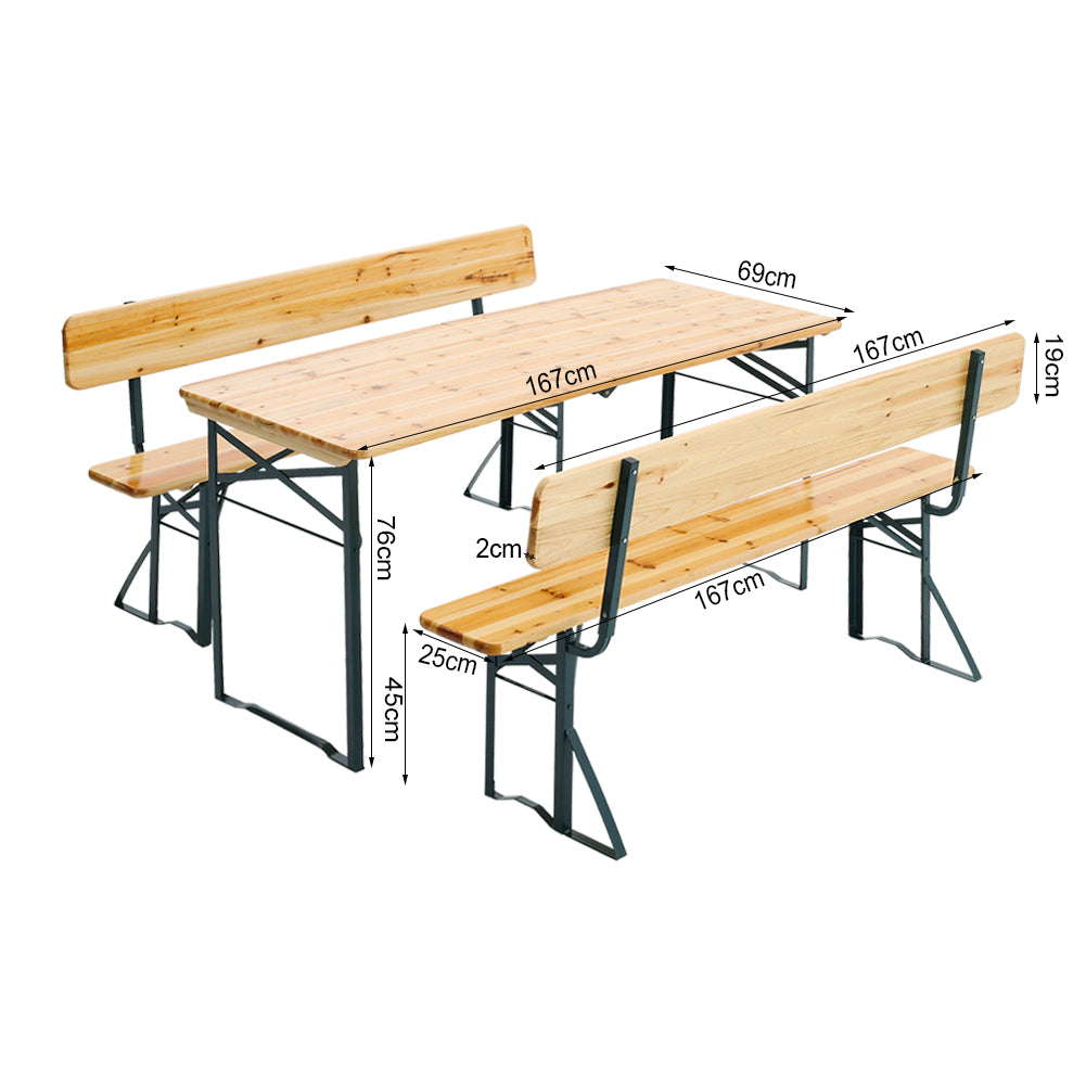 3-pieces Contemporary Folding Wooden Garden Bench Set For Outdoors