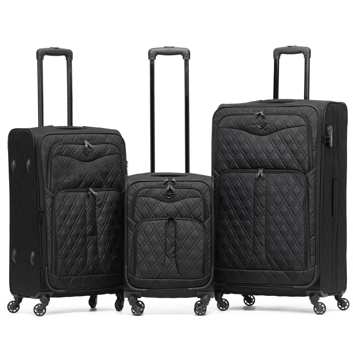 Lightweight 4 Wheel 800d Soft Case Quilted Suitcases Set Of 3 Anti Crack - Cabin & Hold Luggage 100+ Airlines Approved | Set of 3 | Black
