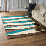 California Wave Geometric Shaggy Rug Deep Pile | 200cm x 290cm | Teal