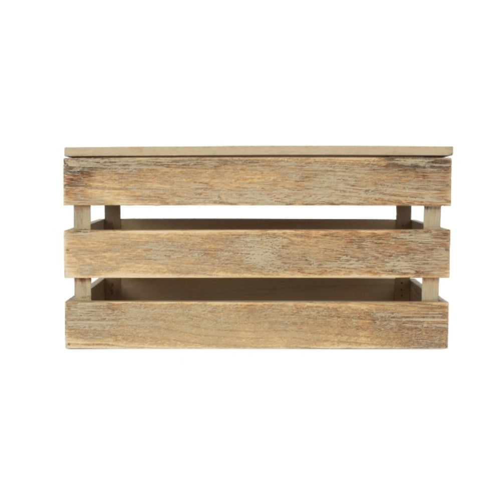 Oak Effect Slatted Lidded Wooden Storage Box | Large | Brown