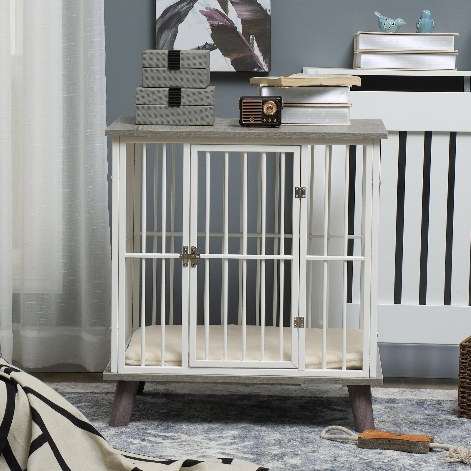 Dog Crate Furniture W/ Cushion, 64.5x48x70.5cm
