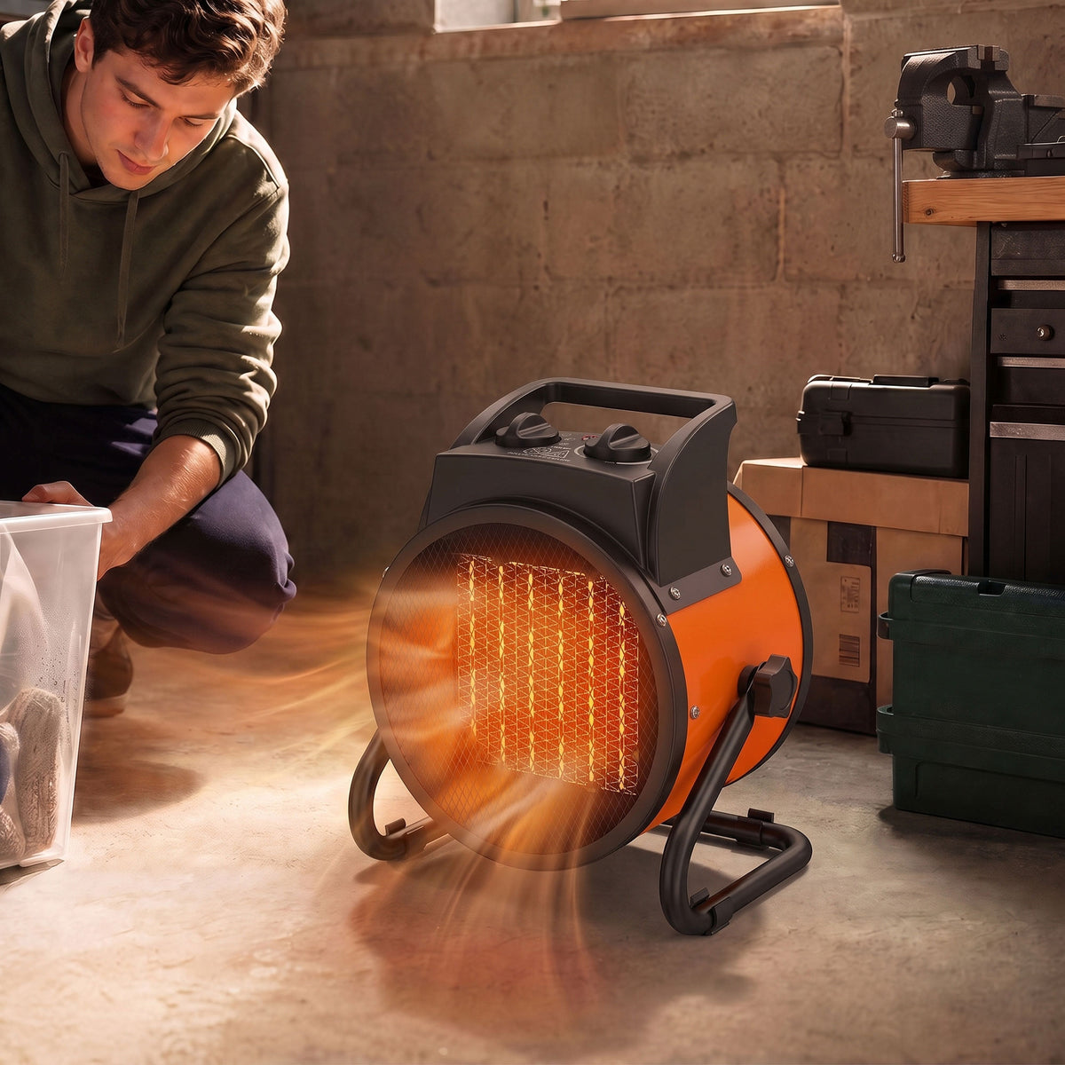 Industrial Fan Heater With Tilting, Adjustable Thermostat | 2800w | Orange