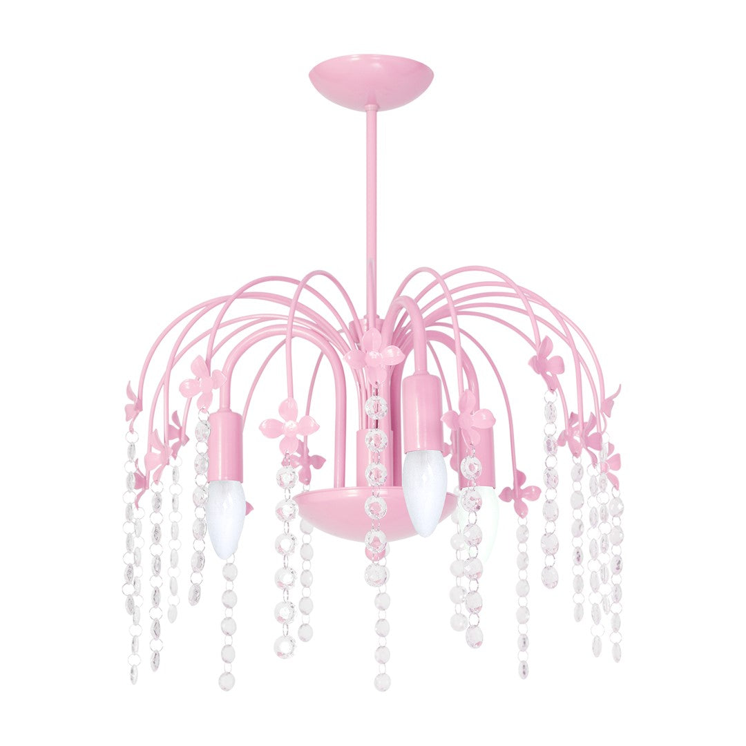Laura Pink  Pendant Lamp  Beautifully Hand Made Chandelier In Baby Pink With Crystal Droplets