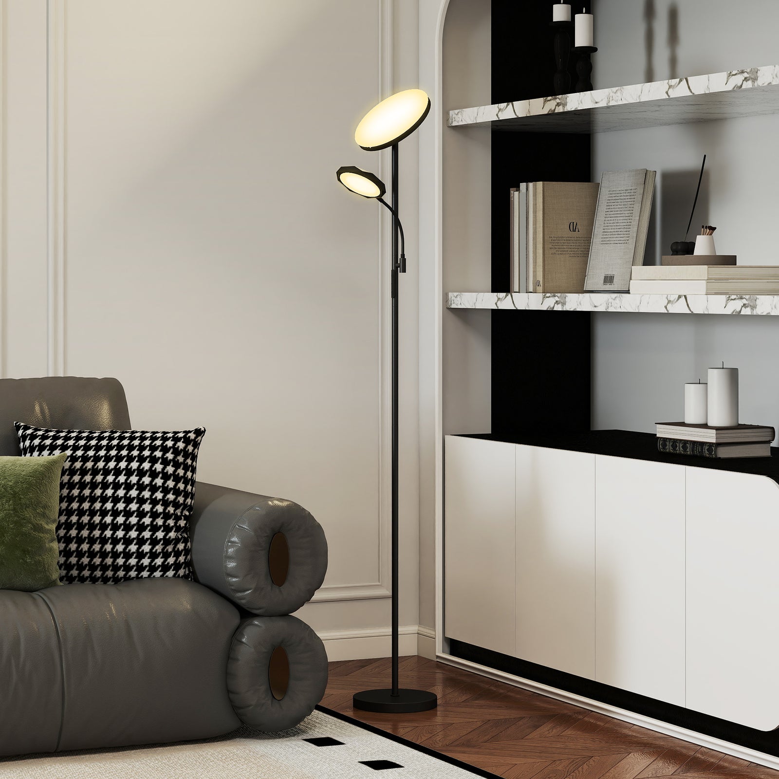 HOMCOM Floor Lamp For Living Room, Standing Lamp With 4 Scene Modes, Black