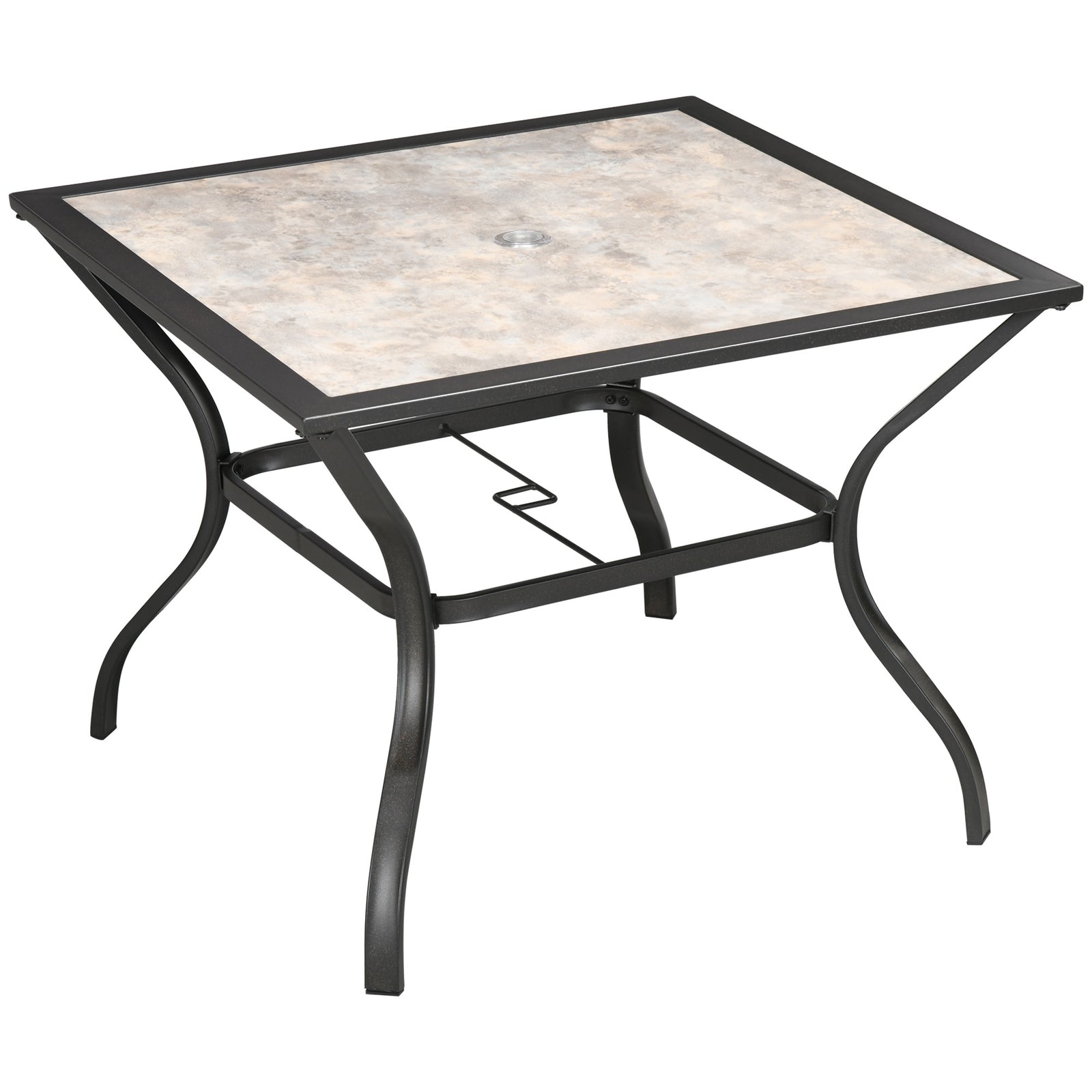 Garden Table W/ Pc Board Tabletop For 4, Parasol Hole
