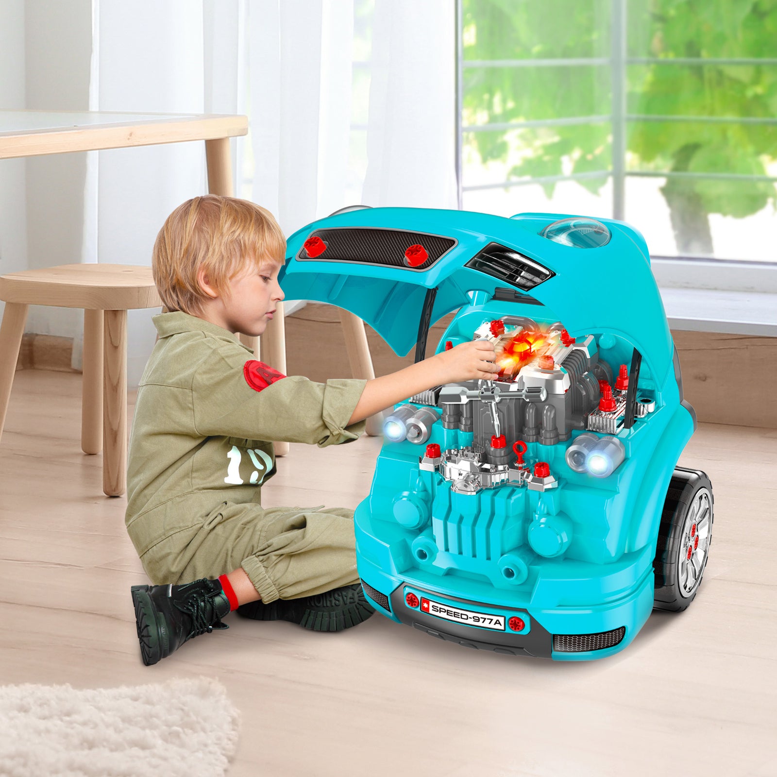 Kids Truck Engine Toy Set W/ Horn, Light, Car Key, For Ages 3-5 Years | Green
