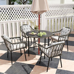 5 Piece Patio Rattan Dining Set, Removable Cushions | Gray