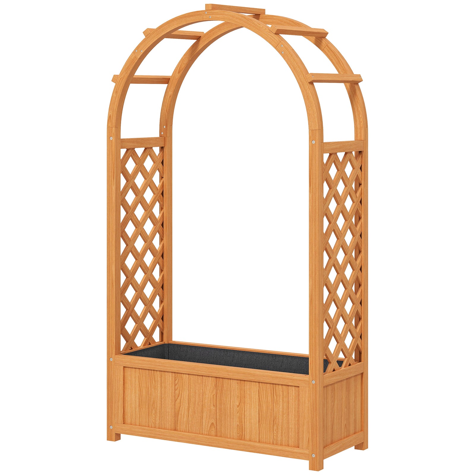 Wooden Raised Garden Bed With Arch Trellis