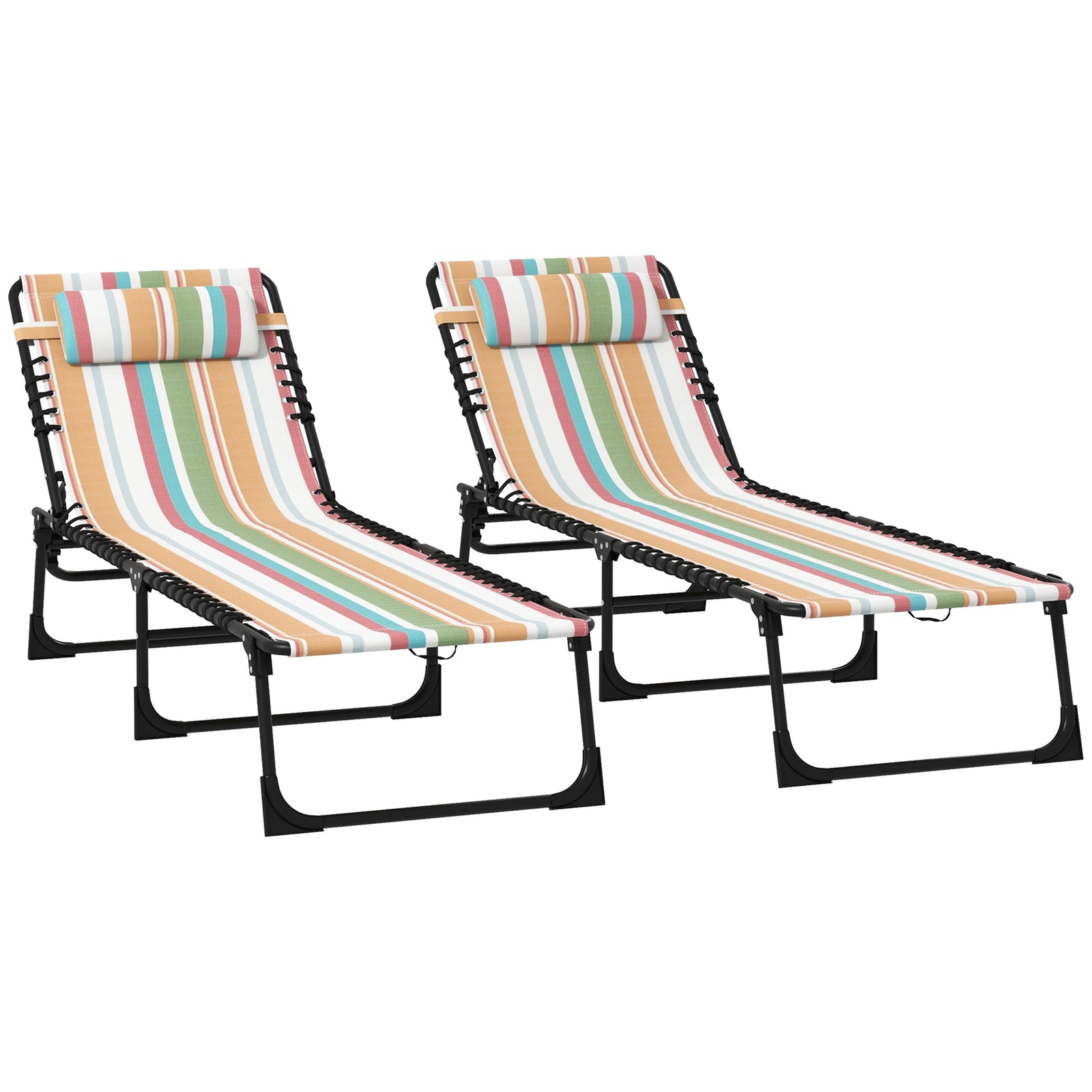 2 Pcs Beach Chaise Lounge 4 Adjustable Positions | Set of 2 | Multi Colour