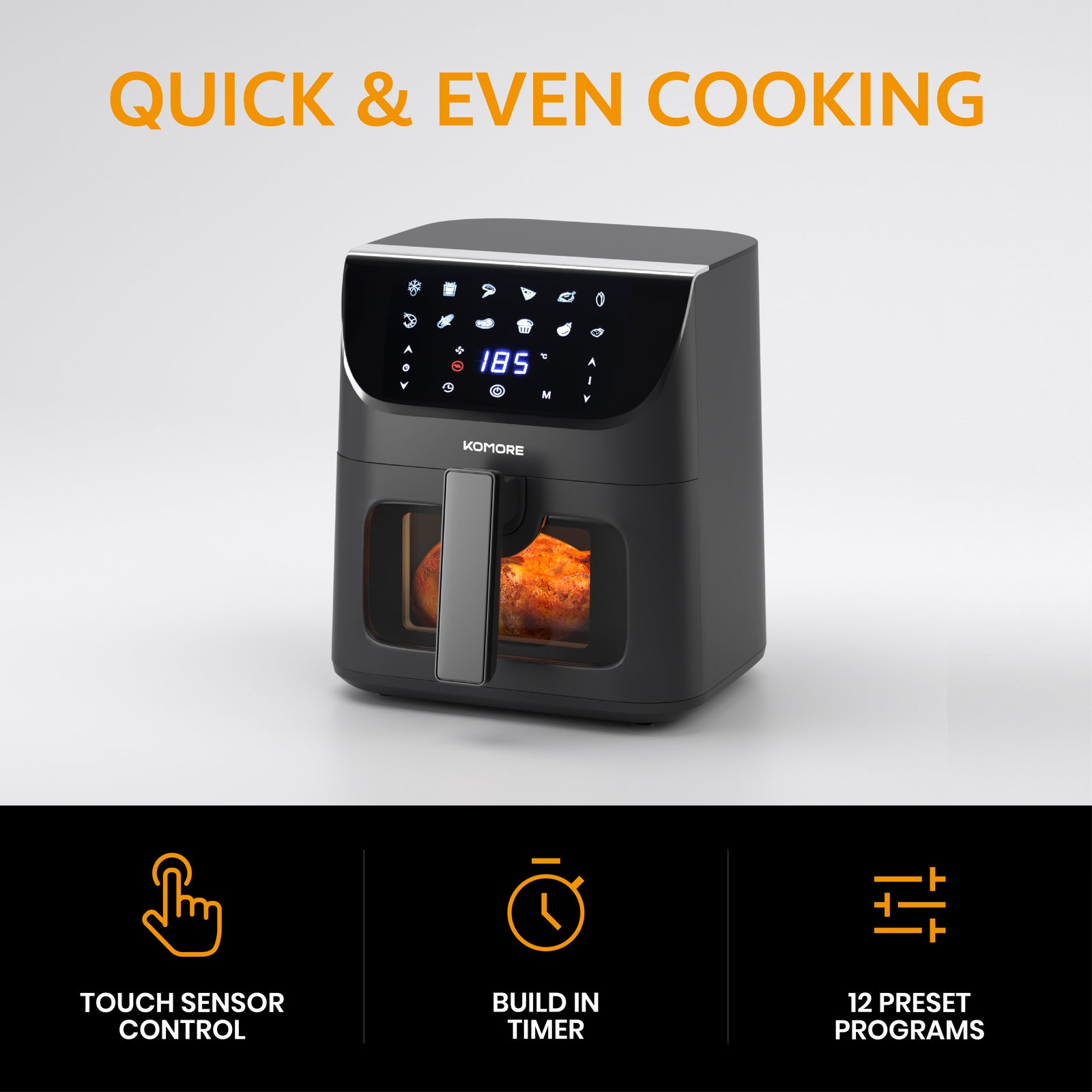 8l Digital Air Fryer With 12 Preset Menus, 1700w Rapid Hot Air Circulation, Viewing Window, Quiet Operation, Non-stick Basket, And Overheat Protection