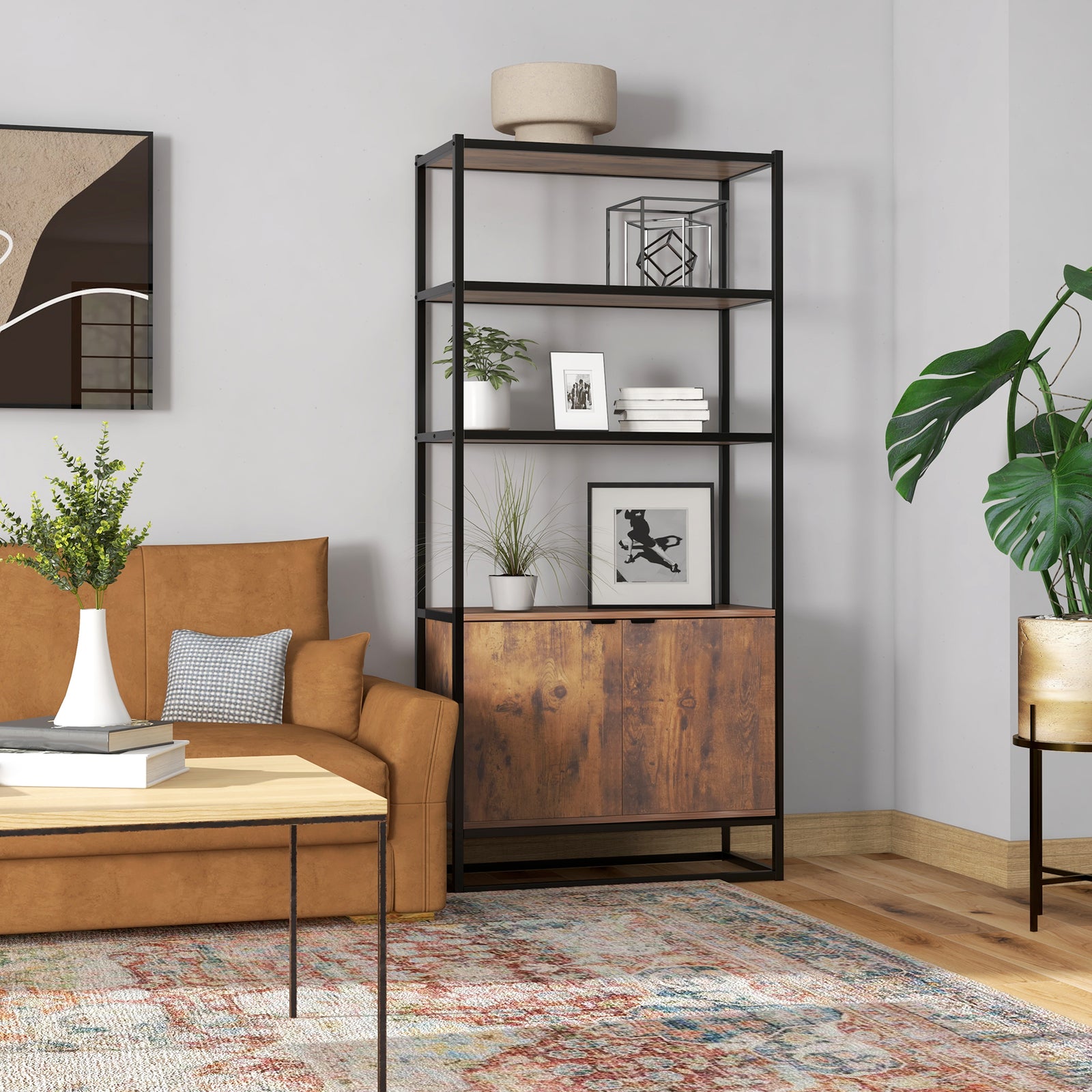 Storage Cabinet With 3 Open Shelves Cupboard Livingroom