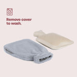 LIVIVO Grey Faux Fur 2L Hot Water Bottle w/ Cosy Knit Cover & Hand Warmer Pockets