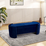 Chenille Upholstered Storage Bench With Arc-shaped Sides, 125cm Wide Ottoman Seat With Hidden Compartment For Living Room Or Bedroom | Blue