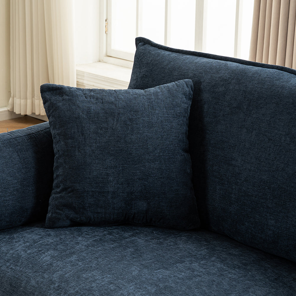 2-seater Chenille Sofa, Modern Upholstered Couch With Deep Cushions, Throw Pillows, Sturdy Wood & Iron Frame | Blue