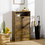 Rustic 2 Flip Door Shoe Cabinet With Adjustable Divider