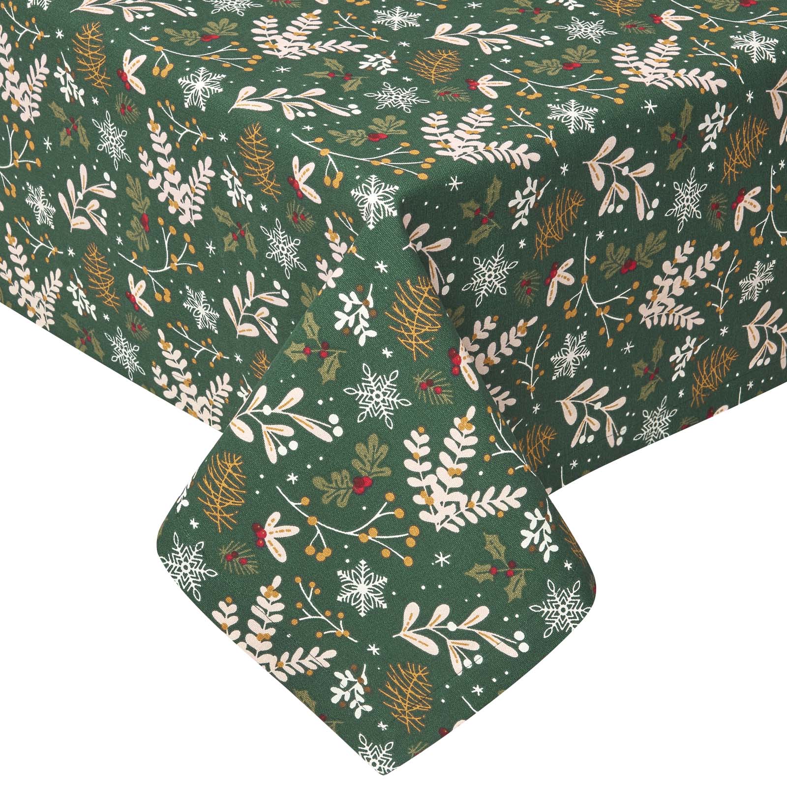 Festive Forest 100% Cotton Round Green Christmas Tablecloth 178 Cm