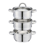 3 Tier Stainless-steel Steamer Pan | 18cm | Silver