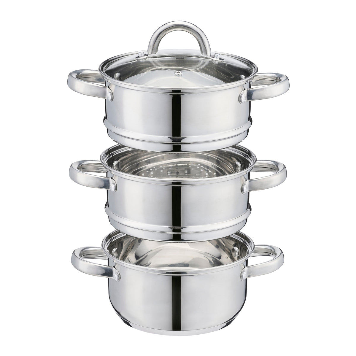 3 Tier Stainless-steel Steamer Pan | 18cm | Silver