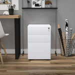 3 Drawer Metal Filing Cabinet Lockable 5 Wheels | One Size | White