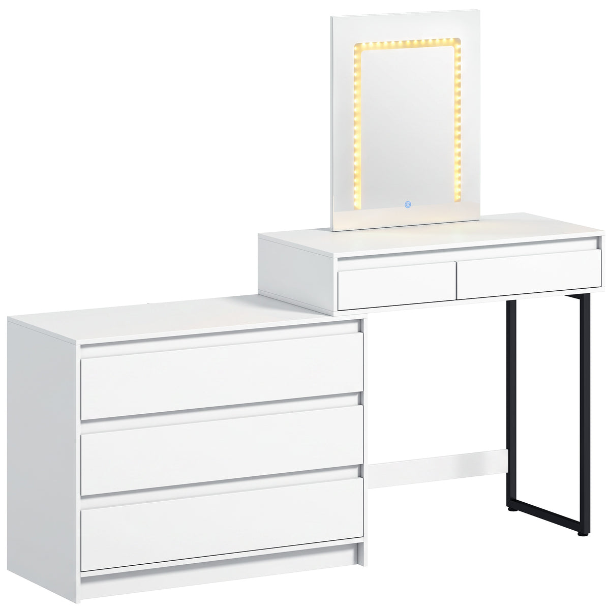HOMCOM Vanity Makeup Desk Led Mirror Bedroom White