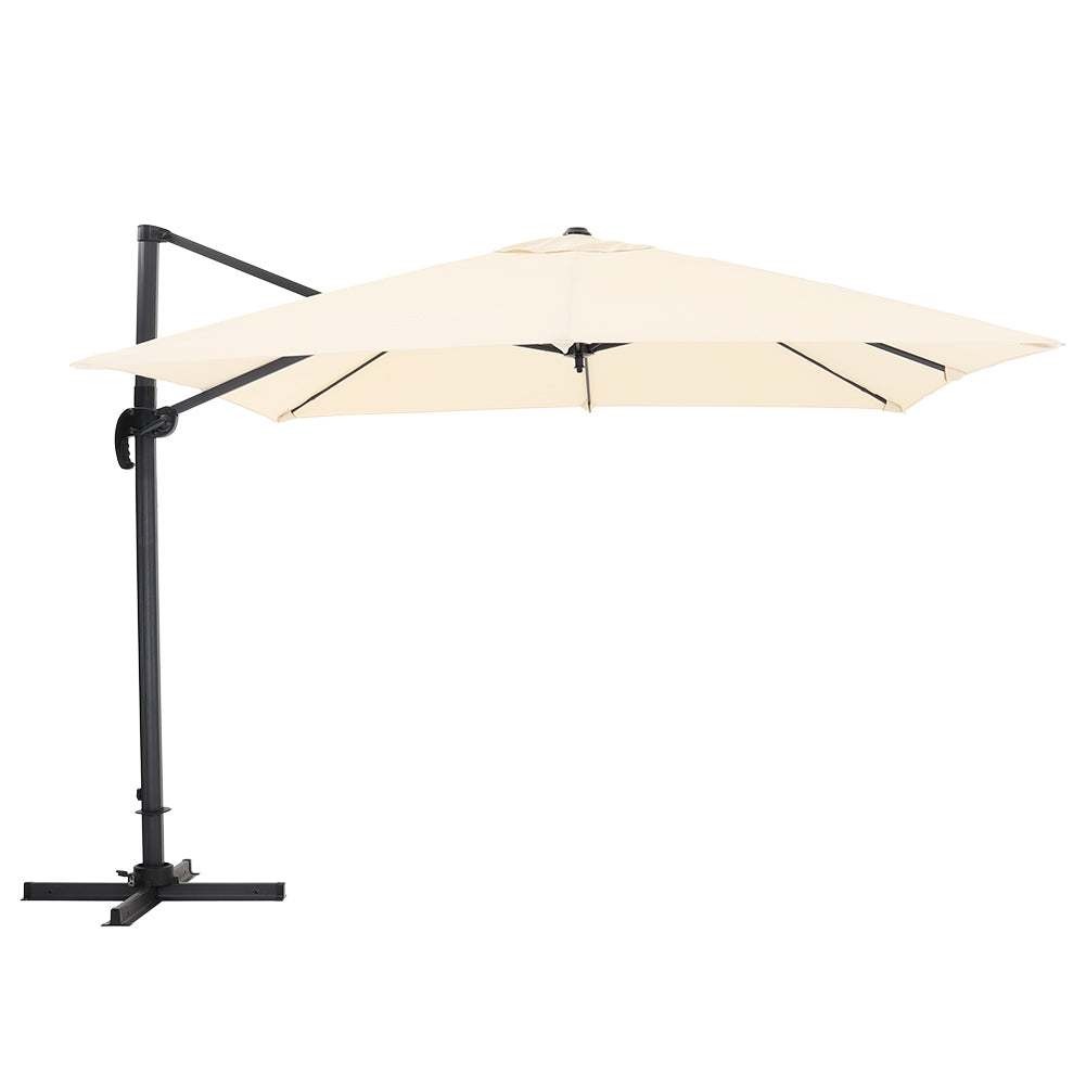 Large Square Patio Parasol With Durable Polyester Canopy, Pa Waterproof Coating, Adjustable Height, 360° Foot Pedal Rotation With Cross Base | One Size | Beige