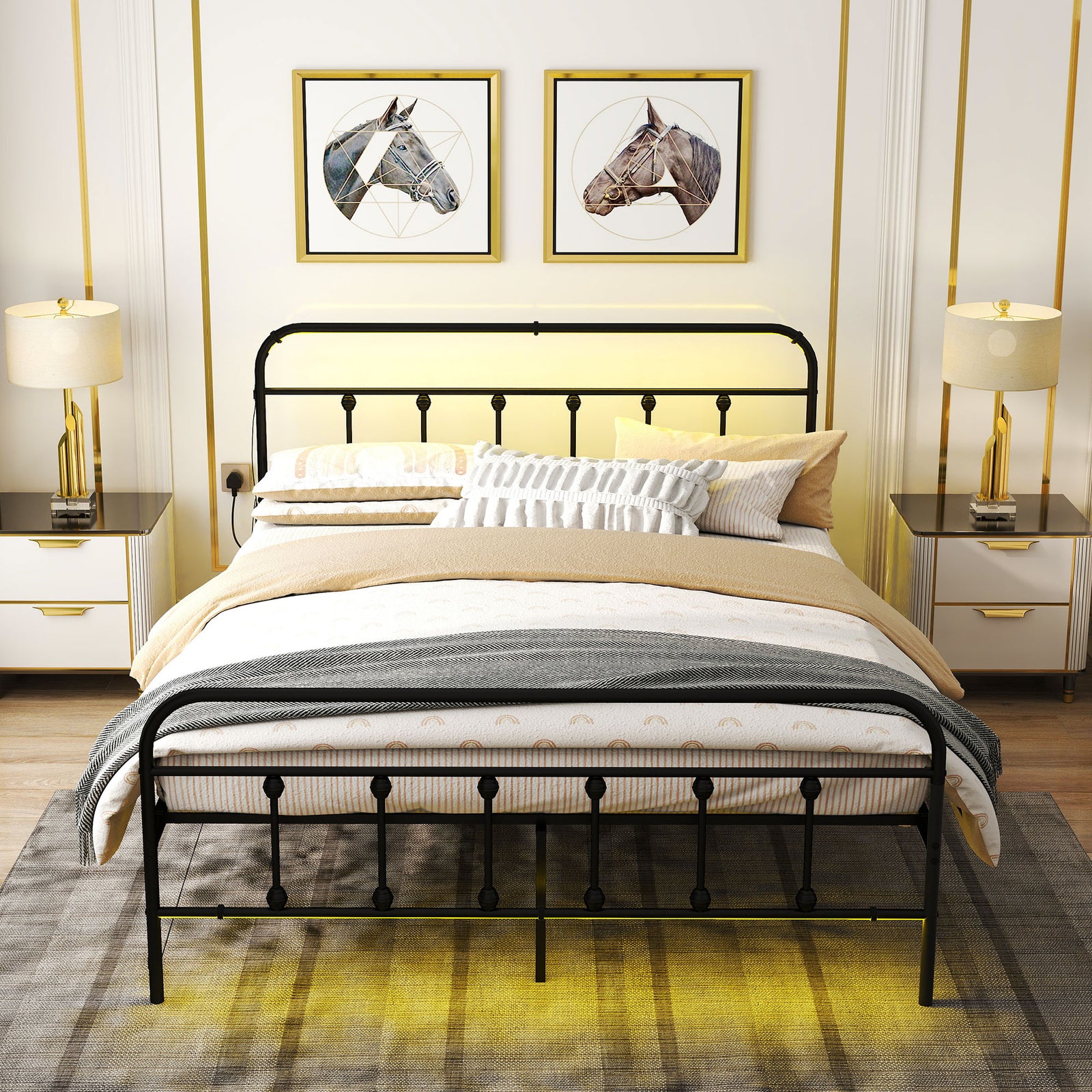Bed Frame With Led Lights And Charging Station | King | Black
